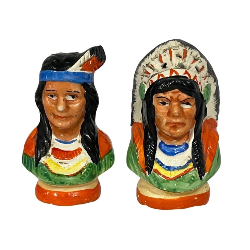 Vtg Native American Salt Pepper Shakers‎ Pair Southwestern Kitsch Made In Japan